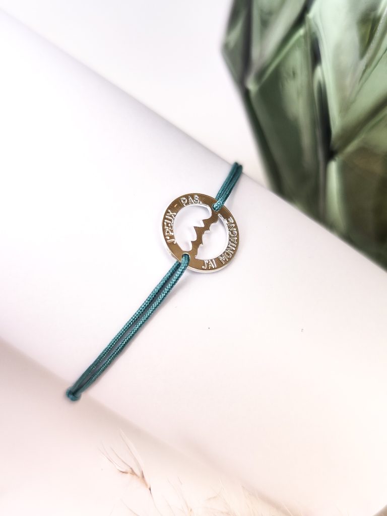 Bracelet montagne à message, cordon - motif Chalune - plaqué or