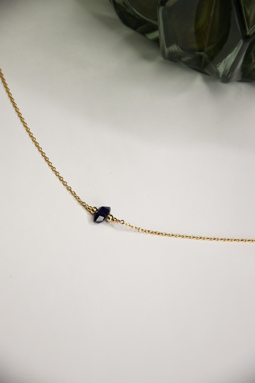 Collier Femme Plaqué Or 18K - Pendentif Goutte D'Eau En Pierre Naturelle (Lapis, Améthyste, Quartz Rose, Amazonite) - Chaîne 40+5 Cm